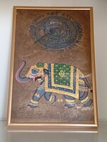 JAIPUR pecsétes urdu feliratos indiai festmény "A királyi család elefántja"