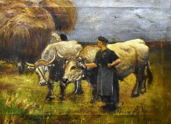 Révész Imre (1859 - 1945): ÖKRÖK SZÉNÁSSZEKÉR ELŐTT