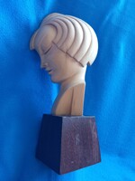 Guido Cacciapuoti 1930 műve után ART DECO NŐI Profil PORTRÉ Jelzett Fa Szobor