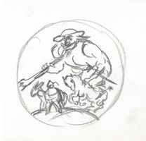 Borsos Miklós - Don Quijote éremterv 11,5 x 11,5 cm ceruza, papír