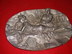 Antik barokk,domborműves jelenetes TÖMÖR fém tál asztaldísz 18 x 12 cm a képek szerint