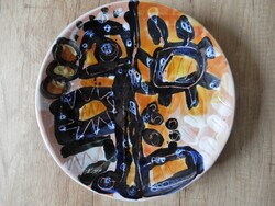 Régi különleges absztrakt mintájú kerámia fali tányér