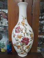Zsolnay Kézi Festésű,Virág-Arany Mintás Talpas Gömb Porcelán Váza.26 cm.Szignált.