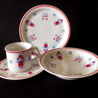 4 DB RÉGI SZÉP RITKA ZSOLNAY PORCELÁN MACIS GYEREK ÉTKÉSZLET,SZETT