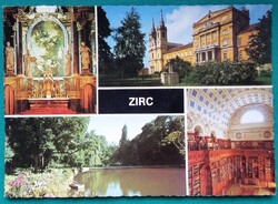 Zirc, Reguly Antal Tudományos könyvtár, Apátsági templom, park, postatiszta képeslap, 1983