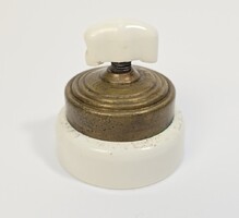 Antik porcelán + réz elektromos kapcsoló / "villanykapcsoló"