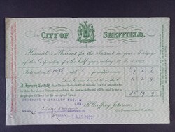 1922. március 1-jén kelt kamatfizetési bizonylat  „warrant” Sheffield jelzálog után fizetendő kamatr