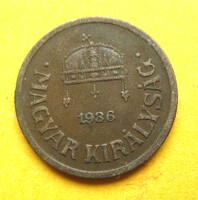 Magyar Királyság 2 fillér 1936 (T6)