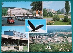 Tatabánya, Turul szobor, kórház, autók,  üzletek, étterem, lakótelep, postatiszta képeslap, 1976