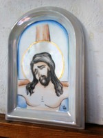 Porcelán fali szentkép, nagyon szép kézi festett, jelzett
