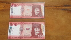 Minta unc sorszámkövető 500 ft-os 2022-es bankjegy pár
