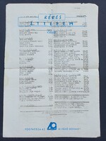 Kékes étterem étlapja 1974-ből - irógéppel irt!