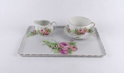 1W180 Régi rózsa mintás porcelán reggeliző készlet, teás vagy kávés készlet