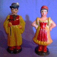 Antik Jászkunsági népviseletes kerámia figurapár 2 db figura 27 cm /db egyben hibátlan képek szerint