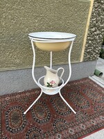 Zománcos LAvórtartó szett zománcozott Lavór rózsás kancsó  falusi paraszti kézmosó mosdóállvány
