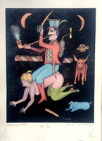 Ef Zámbó István - Akton lovagló huszár 42 x 30 cm EBP, merített papír