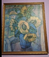 Kmetty János Kossuth díjas festőművész Napraforgós csendélet, 1938 festmény olajnyomat
