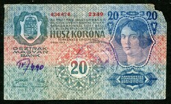 1913 20 Korona Óbecse felülbélyegzés