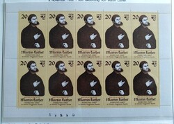 NDk2755 / NDK 1982 Luther Márton bélyegsor 20 Pf. értéke postatiszta kisív