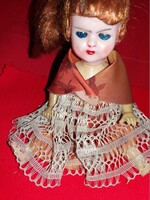 Antik celluloid hajas üvegszemű alvós - pislogós hajas ültethetős baba 26 cm a képek szerint