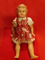 Antik MINERVA celluloid játék baba eredeti ruhájában 30 cm a képek szerint