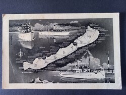Régi képeslap - Üdvözlet a Balatonról - Balaton térképes képeslap1956