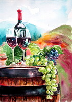 Wine-   watercolor painting - Bor -  akvarell festmény