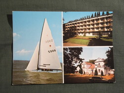 Képeslap,Balaton,mozaik,Balaton Boglárlelle söröző,étterem,üdülő,vitorlás hajó látkép részlet,1983-
