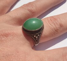 Állítható méretű zöld aventurin köves ezüst gyűrű