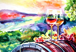 Wine II -   watercolor painting - Bor II -  akvarell festmény