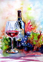 Wine IV -   watercolor painting - Bor IV -  akvarell festmény