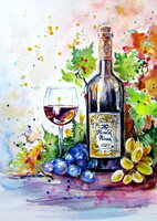 Wine III -   watercolor painting - Bor III -  akvarell festmény
