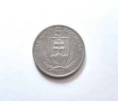 Szlovákia 5 Korun / Korona 1939.