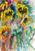 Sunflowers III -   watercolor painting - Napraforgók III -  akvarell festmény