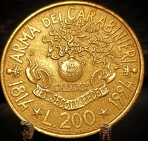Olaszország 200 Líra, 1994 180 éves a Carabinieri (Karabélyosok hadteste = Csendőrség) 01D3