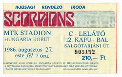 Scorpions eredeti felhasznált koncertjegy Budapest MTK stadion 1986. augusztus 27. kitűnő állapot