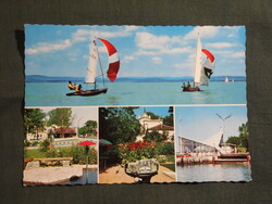 Képeslap,Balaton,mozaik,Balatonföldvár,Balatonszemes,Szántód,vitorlás hajó látkép,részlet,1979-