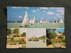 Képeslap,Balaton,mozaik,Balatonföldvár,Balatonszemes,Tihany,komp,vitorlás hajó látkép,részlet,1979-