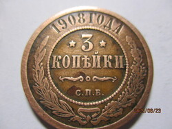 Orosz ország: 1908 3 kopejki Szentpétervári veret