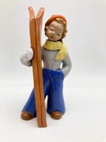 H. Ráhmer Mária (1911-1998) Skiing lady - art deco glazed ceramic, collector's rarity