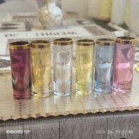 Retro Colorful Glass with Gold Edges, Drinkware Set for Sale! 6 Colored Shot Glasses!