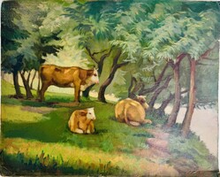 Tehenek a Legelőn - Olajfestmény