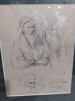Munkácsy jelzéssel ceruzarajz, vázlat, 20 x 25 cm-es. 1403