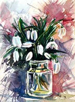 Snowdrop  watercolor painting - Hóvirág-  akvarell festmény