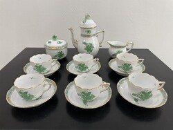 Herendi Apponyi mintás kávéskészlet zöld modern porcelán étkészlet