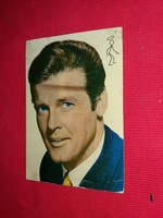 Régi kézi retusált képeslap Roger Moore "The Saint " az Angyal ANGOL sztárszínésze a képek szerint