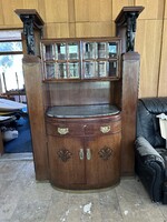 Antik kariatidás tálalószekrény márványlappal – art deco–empire stílus, megkímélt állapot