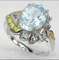 53 as Valodi Kék Topaz Tanzanit Peridot 925 Ezüst Gyürű