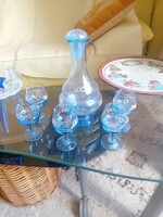 Vintage blue hand-painted liqueur set
