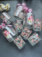 Cath Kidston stílusú romantikus rózsás nyári szörpös pohár, palack szett